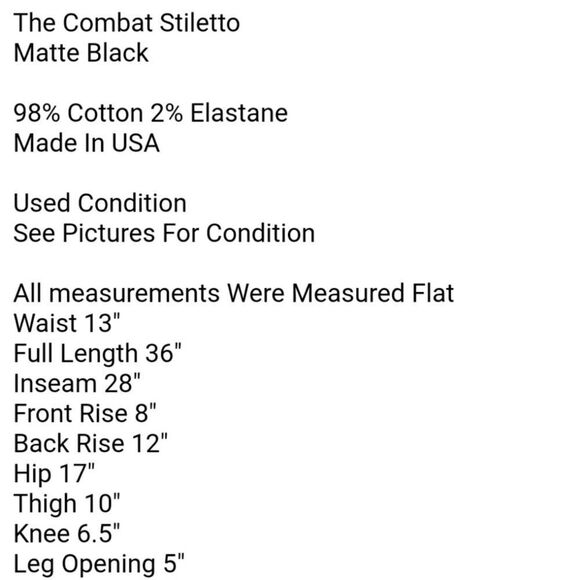 Current Elliott Jeans Size 23 The Combat Stiletto Matte Black Denim Pants Womens - Picture 7 of 7